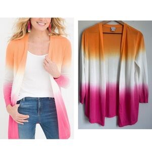 Chico's Small Open Front Cardigan Longline Artsy Summer Festival Contemporary